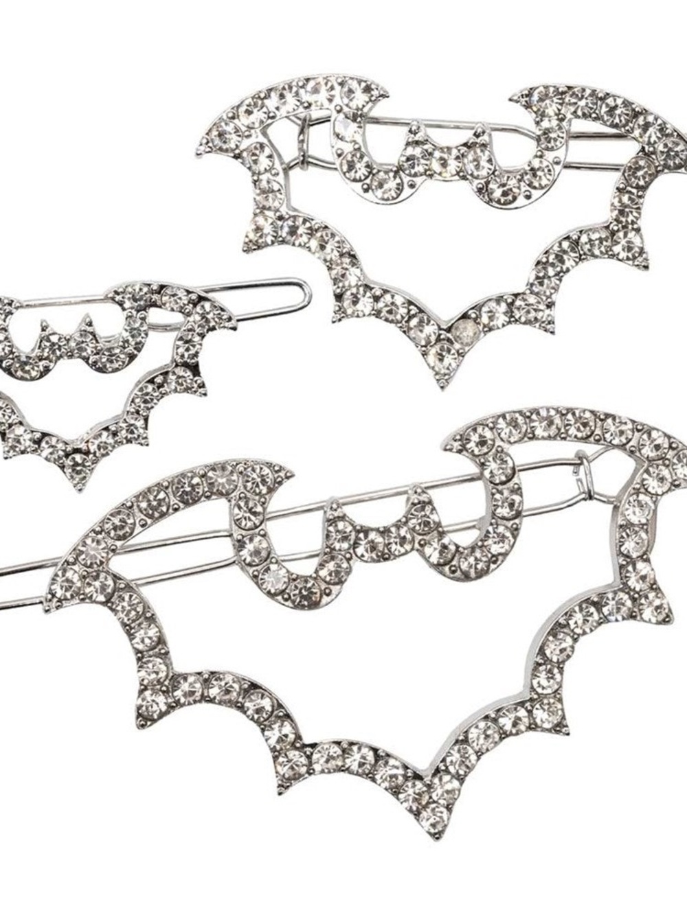 Rhinestone Bat Hair Clip Set - Silver Sparkle